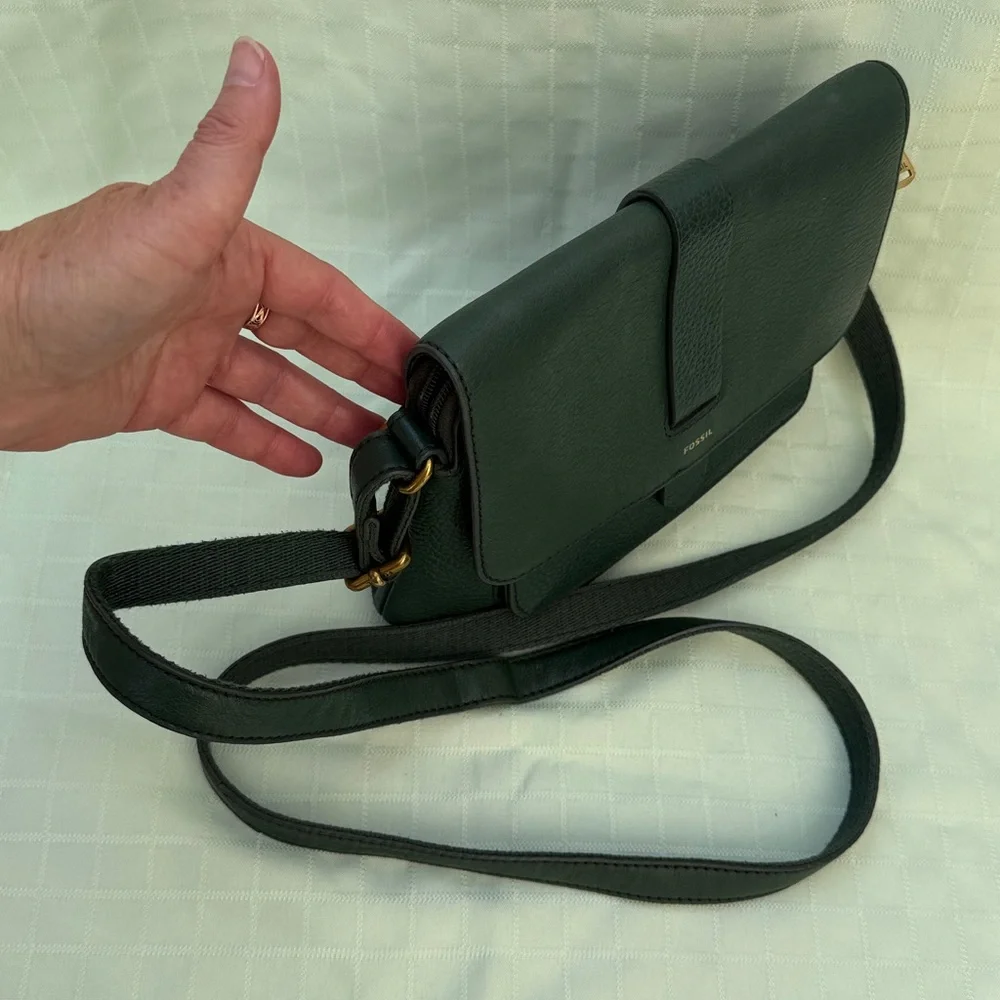 Fossil Teal Green Leather Crossbody Bag